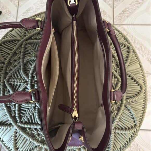 Lauren Ralph Lauren Purple Leather Satchel Handbag w/ Strap – Classic Structured - Picture 3 of 7